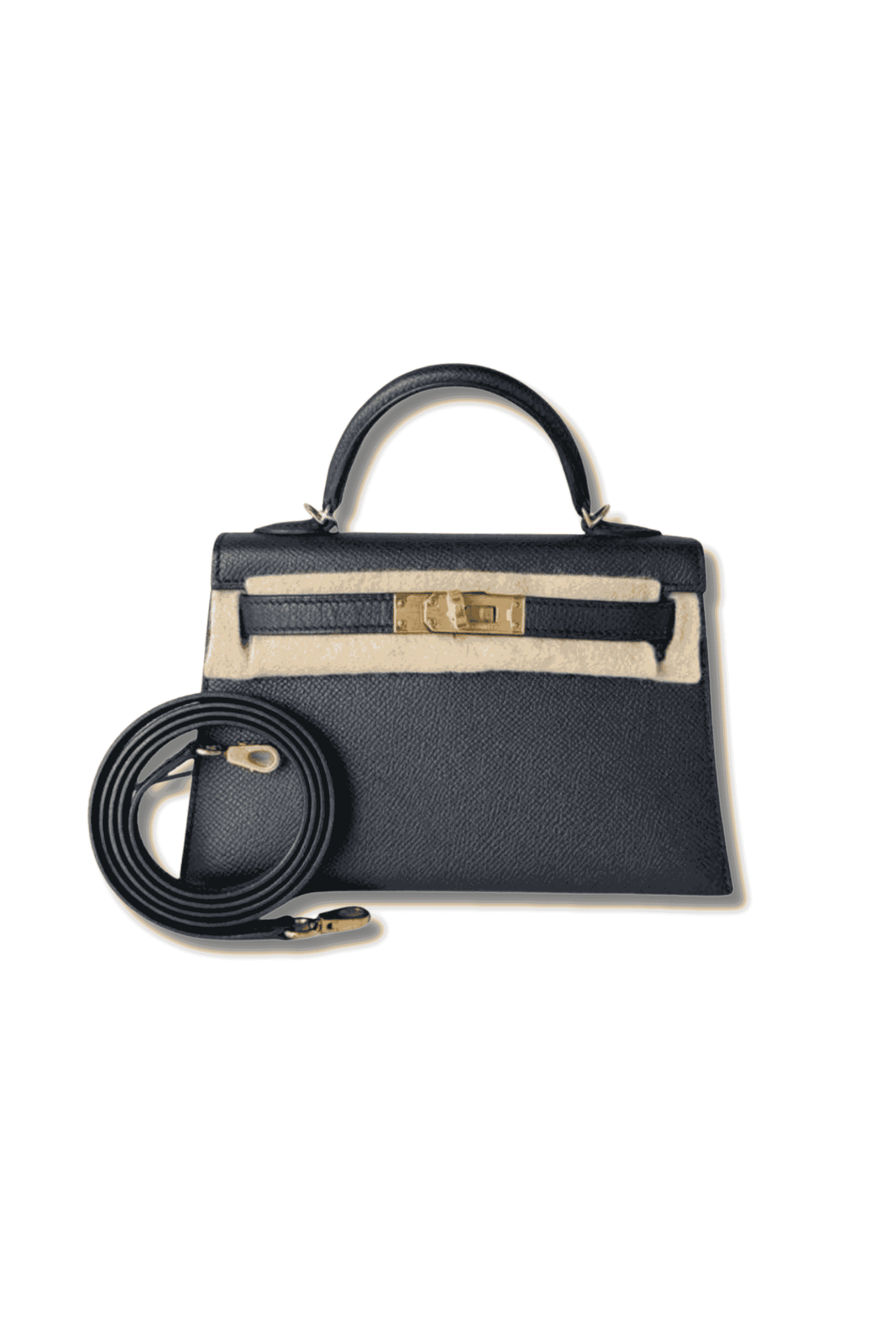 Hermes Mini Kelly 2 Shoulder Hand Bag Epsom Leather GHW Black Noir Used